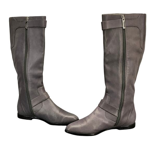 Calvin Klein Tracie Double Strap Silver Buckle Gray Tall Riding Boots Women 7.5 - Picture 3 of 11
